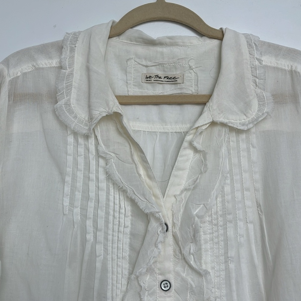 Free People White Ruffled Button-Front Blouse - Picture 15 of 16